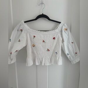 Zara Off the Shoulder Floral Embroidered Blouse